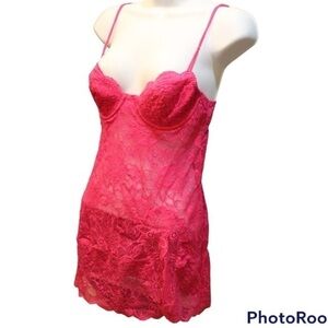 ::SEXY::Vintage Victoria’s Secret Hot Pink Lace Chemise NWT Valentine's Day
